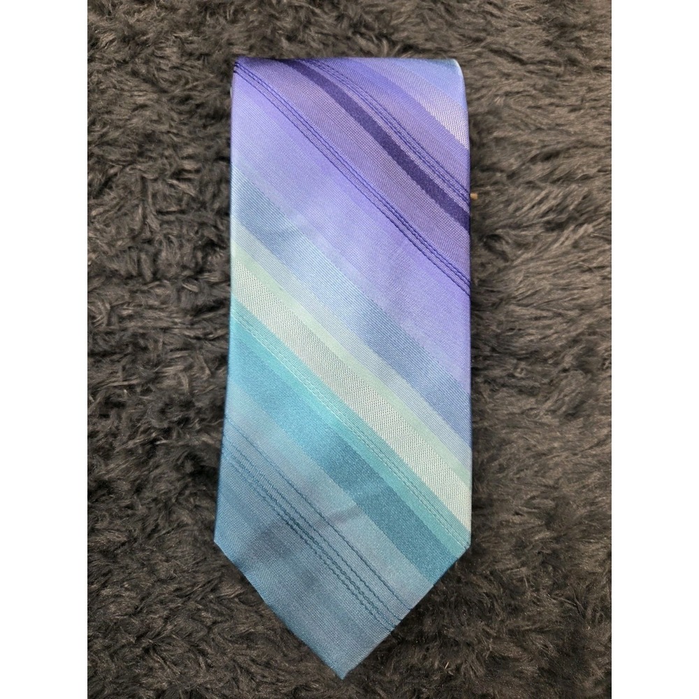 Vintage Van Heusen Classic Preppy Striped Blue Green Purple Necktie Silk